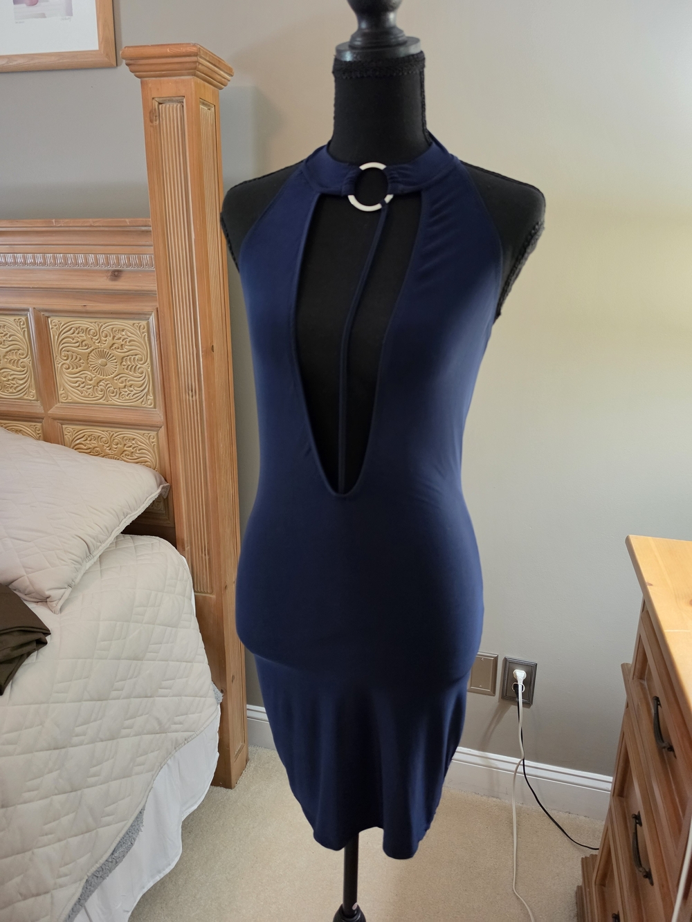 Roma Navy Halter Mini Dress with Ring Detail